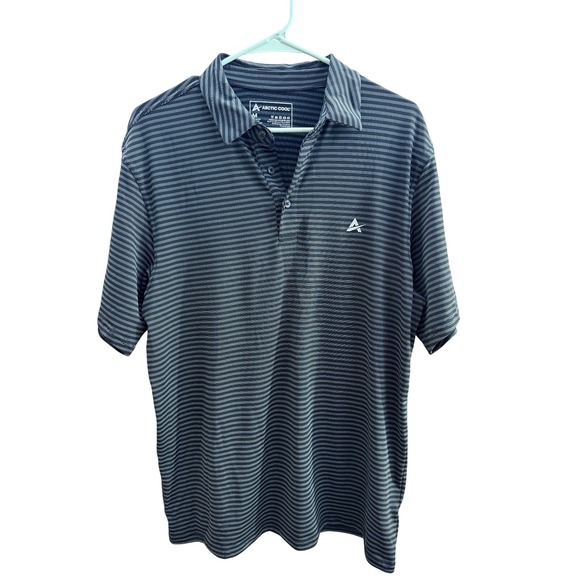 Other - Arctic Cool Men's Medium Black Gray Striped Cooling Golf Performance‎ Polo Shirt